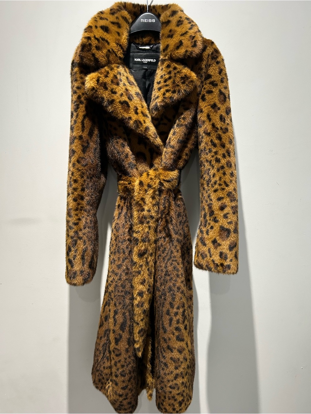 Karl Lagerfeld Leopard-Print Faux Fur Trench in Brown and Black